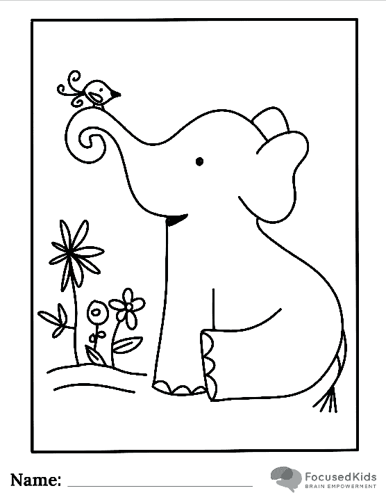 FocusedKids Coloring Page Download: Elephant and Flowers
